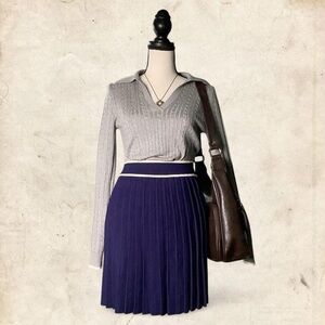 Navy Pleated Mini Skirt